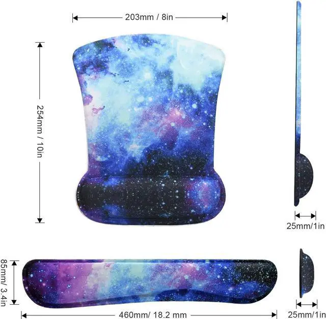 Alt view image 7 of 7 - Mouse Pad with Wrist Support and Keyboard Wrist Rest Pad Set Ergonomic Mouse Pads for Computers Laptop Non-Slip Comfortable Mousepad w/Raised Memory Foam for Easy Typing & Pain Relief (Galaxy)