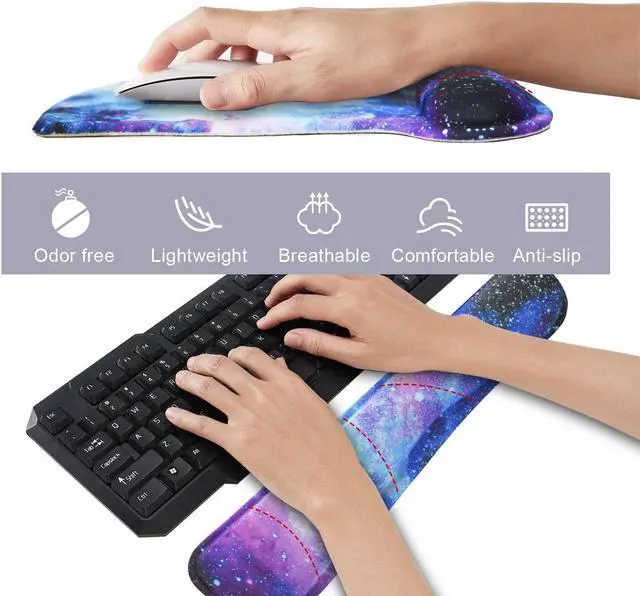 Alt view image 3 of 7 - Mouse Pad with Wrist Support and Keyboard Wrist Rest Pad Set Ergonomic Mouse Pads for Computers Laptop Non-Slip Comfortable Mousepad w/Raised Memory Foam for Easy Typing & Pain Relief (Galaxy)