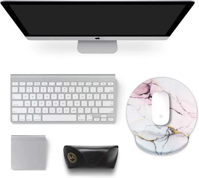 Alt view image 2 of 7 - Ergonomic Mouse Pad with Gel Wrist Rest Support, iLeadon Non-Slip Rubber Base Wrist Rest Pad for Home, Office Easy Typing & Pain Relief, Pink Marble