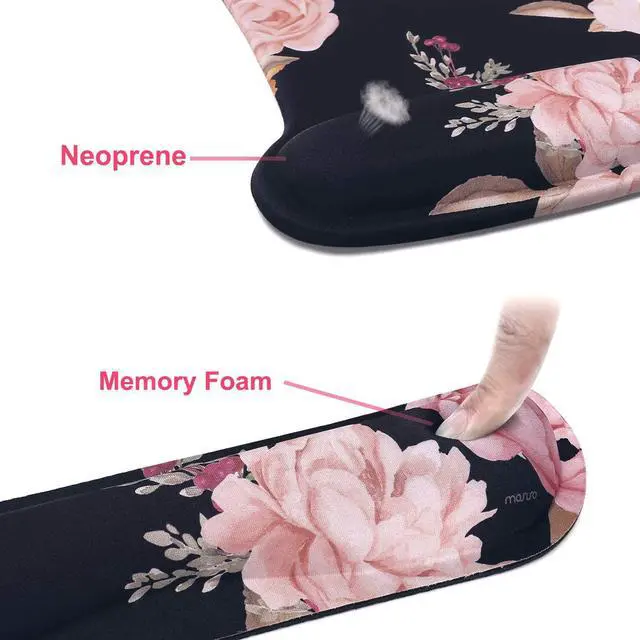 Alt view image 4 of 7 - MOSISO Wrist Rest Support for Mouse Pad & Keyboard Set, Peony Ergonomic Mousepad Non-Slip Base Home/Office Pain Relief & Easy Typing Cushion with Neoprene Cloth & Raised Memory Foam, Black