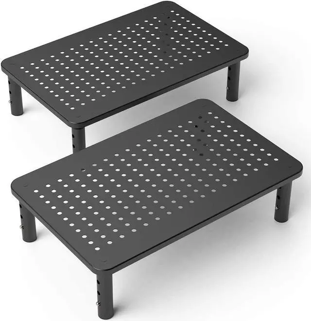 Main image of 2 Pack Premium Laptop PC Monitor Stand with Sturdy, Stable Black Metal Construction. Fashionable Riser Height Adjustable with Non-Skid Rubber. Perfect for Computer Monitor iMac Stand or Computer Shelf