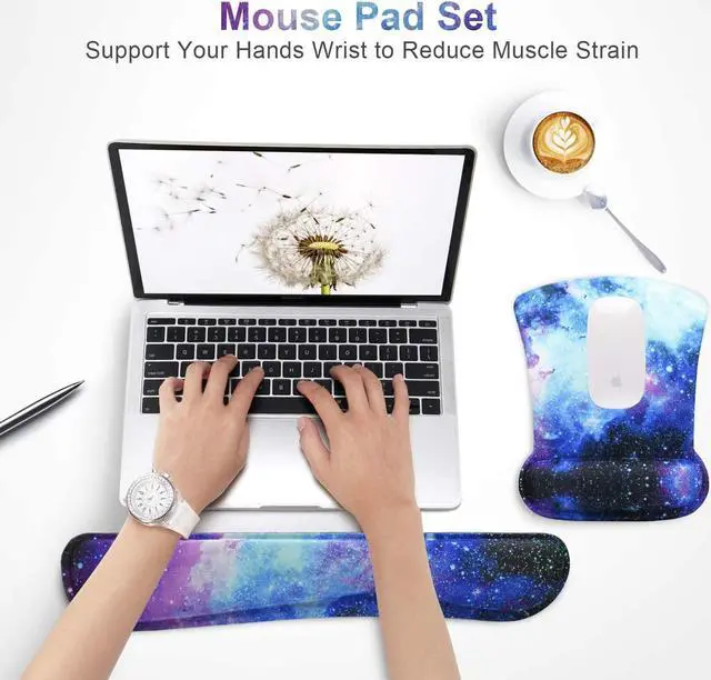 Alt view image 2 of 7 - Mouse Pad with Wrist Support and Keyboard Wrist Rest Pad Set Ergonomic Mouse Pads for Computers Laptop Non-Slip Comfortable Mousepad w/Raised Memory Foam for Easy Typing & Pain Relief (Galaxy)