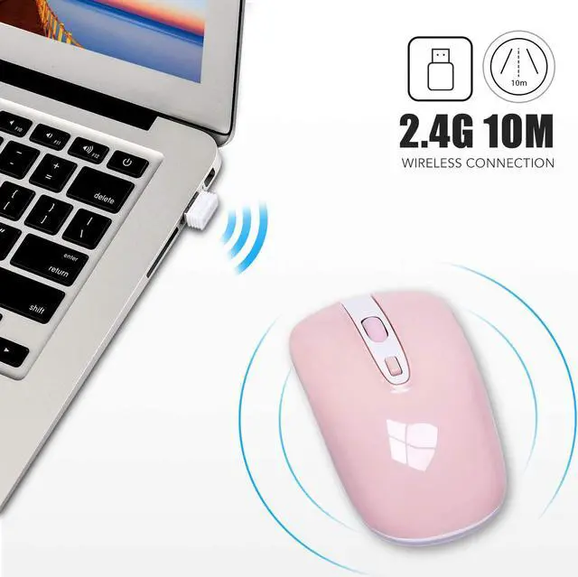 Alt view image 2 of 7 - Wireless Computer Mouse, cimetech 2.4G Slim Cordless Mouse Less Noise for Laptop Ergonomic Optical with Nano Receiver USB Mouse for Laptop, Deskbtop, MacBook (BAT Bright Pink)