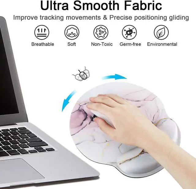 Alt view image 4 of 7 - Ergonomic Mouse Pad with Gel Wrist Rest Support, iLeadon Non-Slip Rubber Base Wrist Rest Pad for Home, Office Easy Typing & Pain Relief, Pink Marble