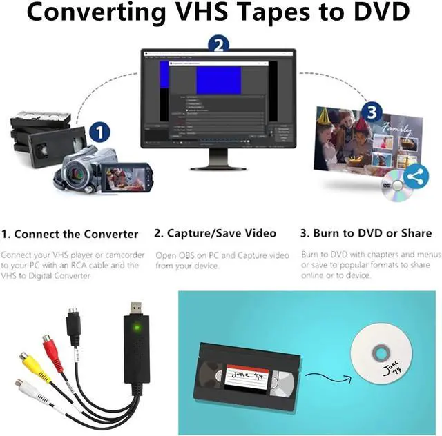 Alt view image 2 of 6 - VHS VCR to Digital DVD Converter USB Video Audio Capture Card VHS Box VHS VCR TV to Digital Converter Support mac OS Windows