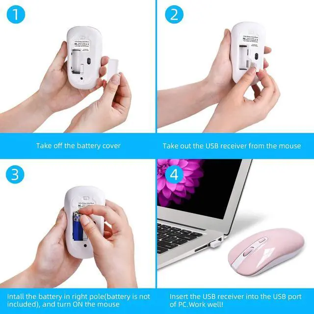 Alt view image 4 of 7 - Wireless Computer Mouse, cimetech 2.4G Slim Cordless Mouse Less Noise for Laptop Ergonomic Optical with Nano Receiver USB Mouse for Laptop, Deskbtop, MacBook (BAT Bright Pink)
