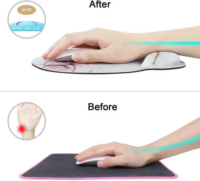 Alt view image 6 of 7 - Ergonomic Mouse Pad with Gel Wrist Rest Support, iLeadon Non-Slip Rubber Base Wrist Rest Pad for Home, Office Easy Typing & Pain Relief, Pink Marble