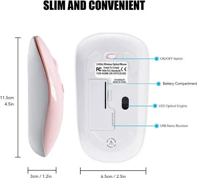 Alt view image 6 of 7 - Wireless Computer Mouse, cimetech 2.4G Slim Cordless Mouse Less Noise for Laptop Ergonomic Optical with Nano Receiver USB Mouse for Laptop, Deskbtop, MacBook (BAT Bright Pink)
