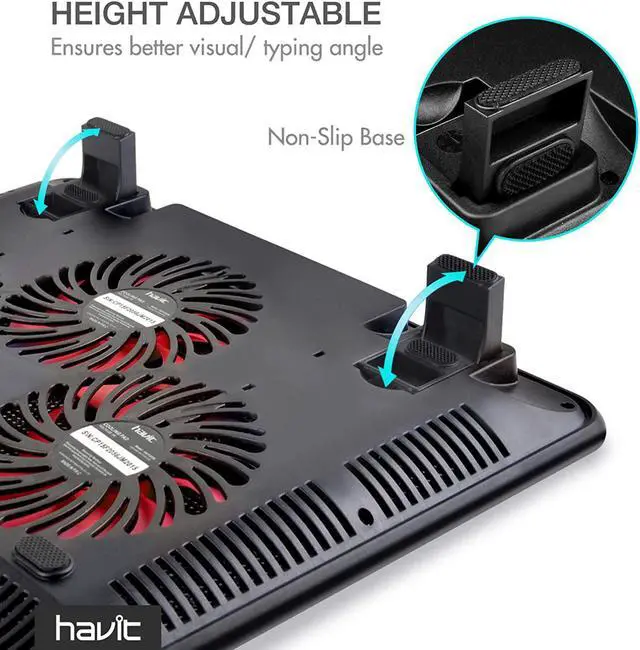 Alt view image 5 of 7 - Havit HV-F2056 15.6-17 Inch Laptop Cooler Cooling Pad - Slim Portable USB Powered (3 Fans) (Black+Red)