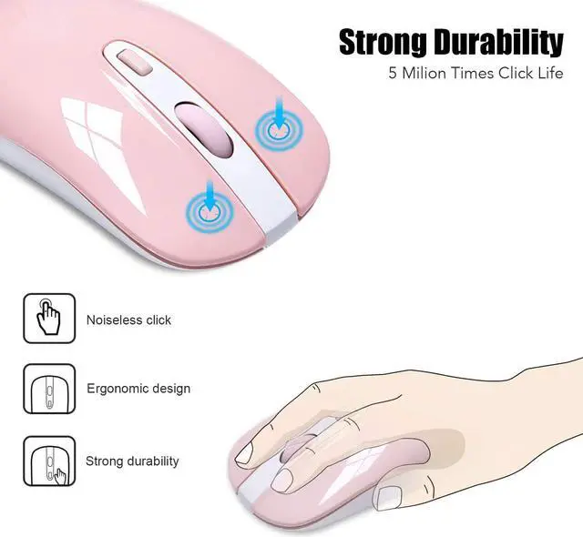 Alt view image 5 of 7 - Wireless Computer Mouse, cimetech 2.4G Slim Cordless Mouse Less Noise for Laptop Ergonomic Optical with Nano Receiver USB Mouse for Laptop, Deskbtop, MacBook (BAT Bright Pink)