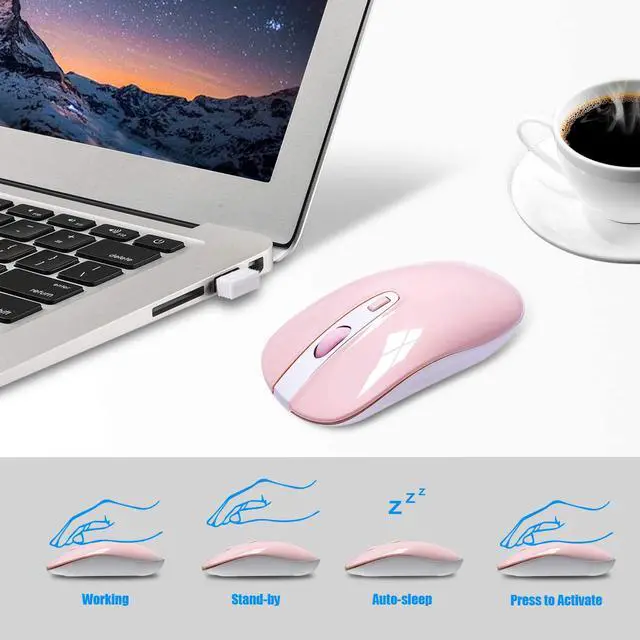 Alt view image 7 of 7 - Wireless Computer Mouse, cimetech 2.4G Slim Cordless Mouse Less Noise for Laptop Ergonomic Optical with Nano Receiver USB Mouse for Laptop, Deskbtop, MacBook (BAT Bright Pink)
