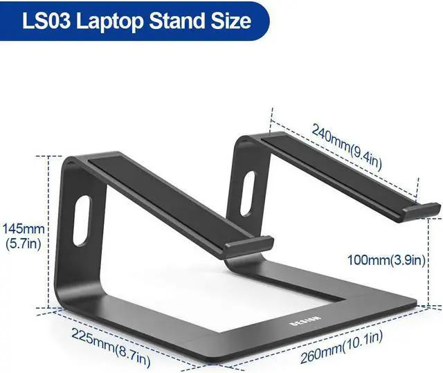 Alt view image 4 of 6 - Besign LS03 Aluminum Laptop Stand Ergonomic Detachable Computer Stand Riser Holder Notebook Stand Compatible with Air Pro Dell HP Lenovo More 10-15.6 Laptops Black