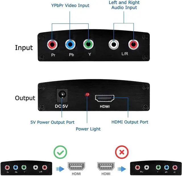 Alt view image 4 of 7 - Component to HDMI Adapter YPbPr to HDMI Coverter 5 RCA to HDMI Coverter Supports 1080P Video Audio Converter Adapter HDMI V1.4 for DVD/PSP/Xbox360 to HDTV Monitor
