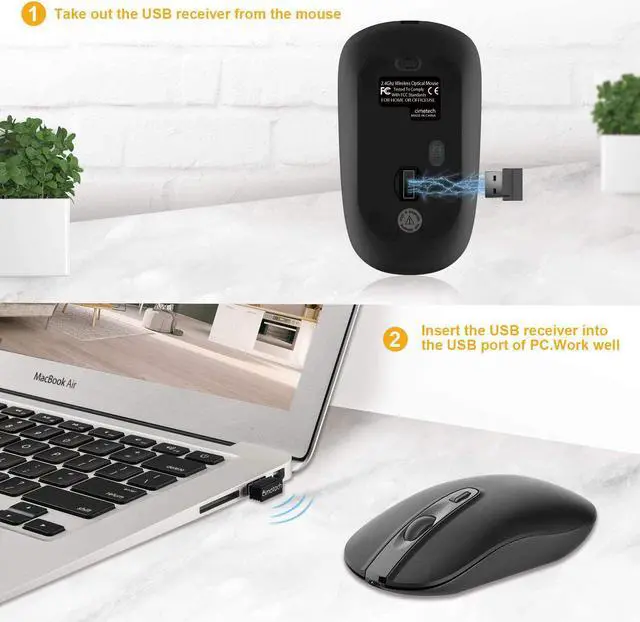Alt view image 4 of 7 - Rechargeable Wireless Mouse for Laptop, cimetech 2.4G Computer Mouse Cordless Optical Mice, Slim Quiet Wireless Mouse with USB Nano Receiver, 5 Adjustable DPI 2400/2000/1600/1200/800 (Black)