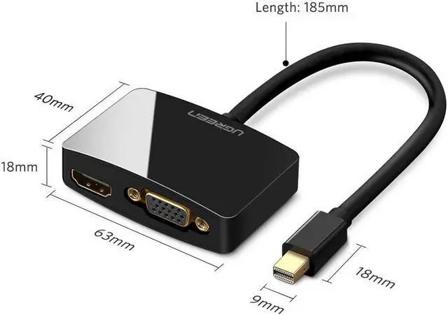 Alt view image 7 of 7 - UGREEN Mini DisplayPort to HDMI VGA Adapter, 4K Thunderbolt 2 Adapter 2 in 1 Mini DP Converter Compatible with MacBook Pro MacBook Air iMac Surface Pro 1 2 3 4 6 Surface Laptop 2 ThinkPad X1, Black