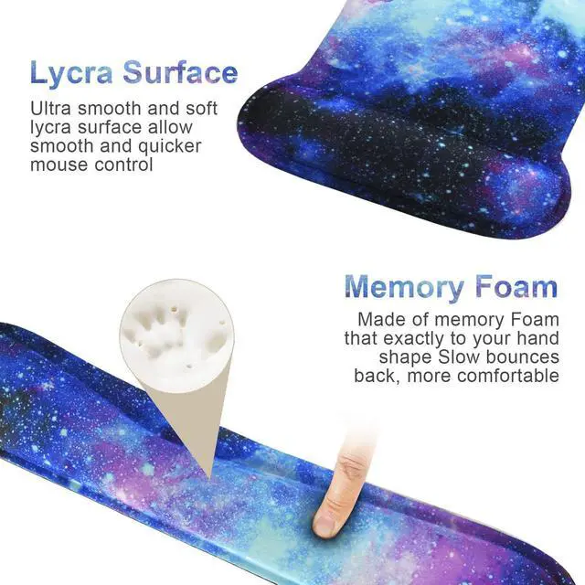 Alt view image 4 of 7 - Mouse Pad with Wrist Support and Keyboard Wrist Rest Pad Set Ergonomic Mouse Pads for Computers Laptop Non-Slip Comfortable Mousepad w/Raised Memory Foam for Easy Typing & Pain Relief (Galaxy)