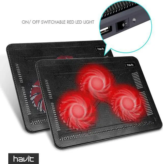 Alt view image 2 of 7 - Havit HV-F2056 15.6-17 Inch Laptop Cooler Cooling Pad - Slim Portable USB Powered (3 Fans) (Black+Red)