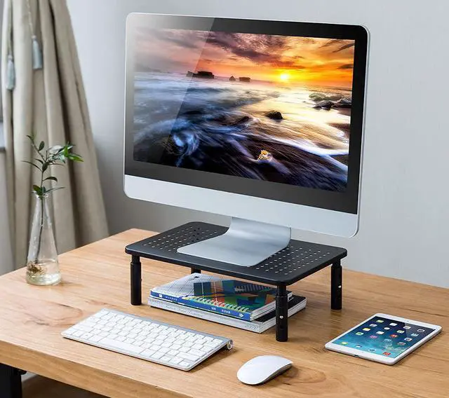 Alt view image 2 of 7 - 2 Pack Premium Laptop PC Monitor Stand with Sturdy, Stable Black Metal Construction. Fashionable Riser Height Adjustable with Non-Skid Rubber. Perfect for Computer Monitor iMac Stand or Computer Shelf