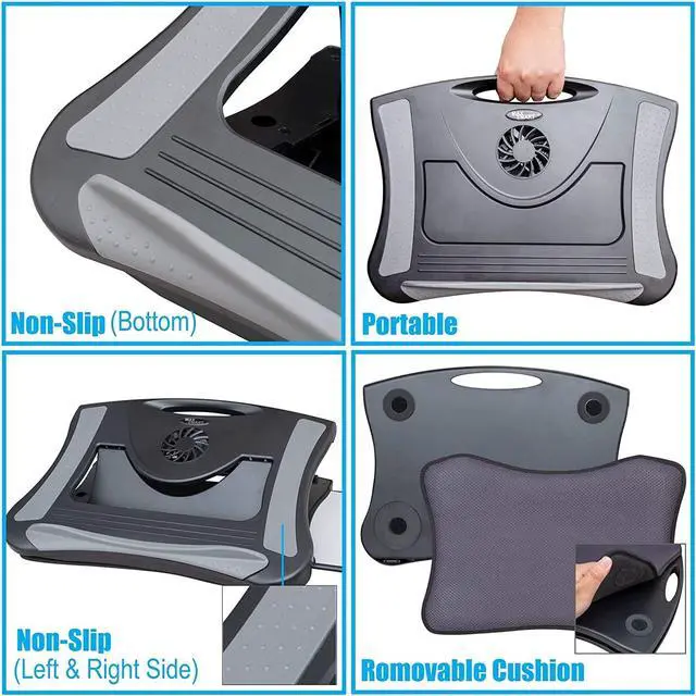 Alt view image 5 of 7 - MAX SMART Laptop Lap Pad Laptop Stand with Attached Mouse Pad Cushion and USB Cooling Fan Non-Slip Heat Shield Tablet Computer Stand for Sturdy Work Station for Home Office Bed Sofa Couch and Car