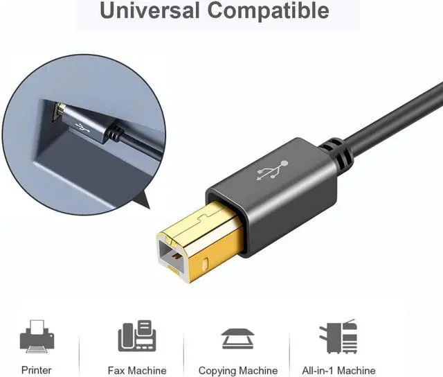 Alt view image 3 of 6 - USB Printer Cable, CableCreation USB 2.0 A Male to B Male Scanner Cord, Compatible with HP, Cannon, Brother, Epson, Xerox, Samsung and More, 5 FT, Aluminum Case, Black