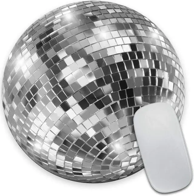 Main image of Silver Disco Ball Round Mouse Pad Custom Cute Mouse Pad Silver Mouse Pad Disco Coaster Circular Mouse Pads for Computers Laptop