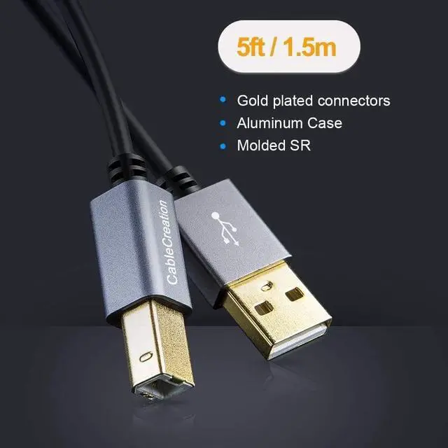Alt view image 6 of 6 - USB Printer Cable, CableCreation USB 2.0 A Male to B Male Scanner Cord, Compatible with HP, Cannon, Brother, Epson, Xerox, Samsung and More, 5 FT, Aluminum Case, Black