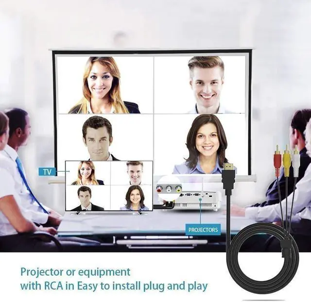 Alt view image 6 of 7 - HDMI to RCA Cable 1080P 5ft/1.5m HDMI Male to 3-RCA Video Audio AV Cable Connector Adapter Transmitter for TV HDTV DVD