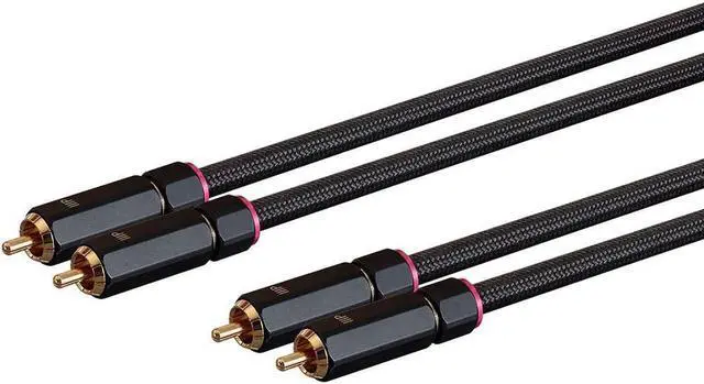 Alt view image 2 of 5 - Male RCA Two Channel Stereo Audio Cable - 15 Feet - Black Gold Plated Connectors Double Shielded with Copper Braiding - Onix Series