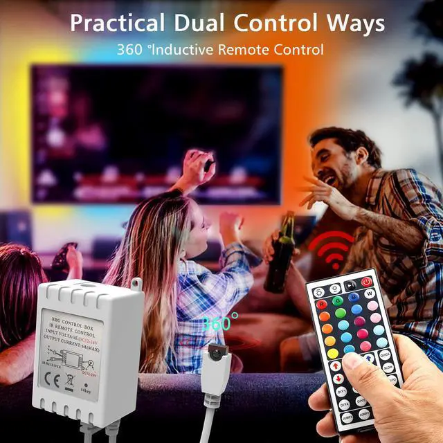 Alt view image 5 of 7 - Dalattin Led Lights for Bedroom 50ft,2 Rolls of 25ft RGB 5050 Led Strip Lights Color Changing Kit with 44 Keys Remote Controller and 12V Power Supply Led Light Strips Indoor Decoration