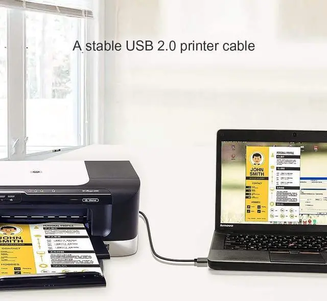 Alt view image 2 of 6 - USB Printer Cable, CableCreation USB 2.0 A Male to B Male Scanner Cord, Compatible with HP, Cannon, Brother, Epson, Xerox, Samsung and More, 5 FT, Aluminum Case, Black