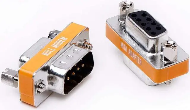 Main image of DB9 null modem male to female slimline data transfer serial port adapter 2 Pack