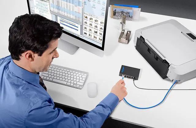 Alt view image 4 of 4 - Linksys SE3005: 5-Port Gigabit Ethernet Unmanaged Switch, Computer Network, Auto-Sensing Ports Maximize Data Flow for up to 1,000 Mbps (Black, Blue)