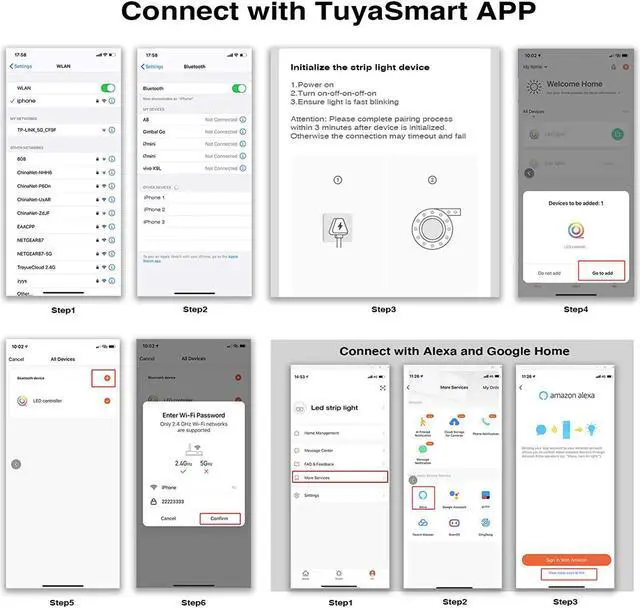 Alt view image 6 of 7 - Smart LED Light Strips 50 ft WiFi LED Light Sound Activated Color Changing with Alexa and Google Sync Music with Led Strip Lights for Bedroom for Living Room Home Decor