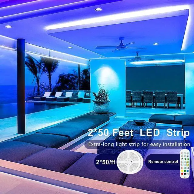 Alt view image 3 of 7 - 100 FT LED Strip Lights LED Lights for Bedroom 100 ft with Remote + Bluetooth APP Phone Controlled Color Changing Long Smart LED Light Strip (2 Rolls of 50ft RGB LED Strip Lights)--Sync with Music