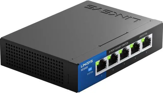 Alt view image 2 of 4 - Linksys SE3005: 5-Port Gigabit Ethernet Unmanaged Switch, Computer Network, Auto-Sensing Ports Maximize Data Flow for up to 1,000 Mbps (Black, Blue)