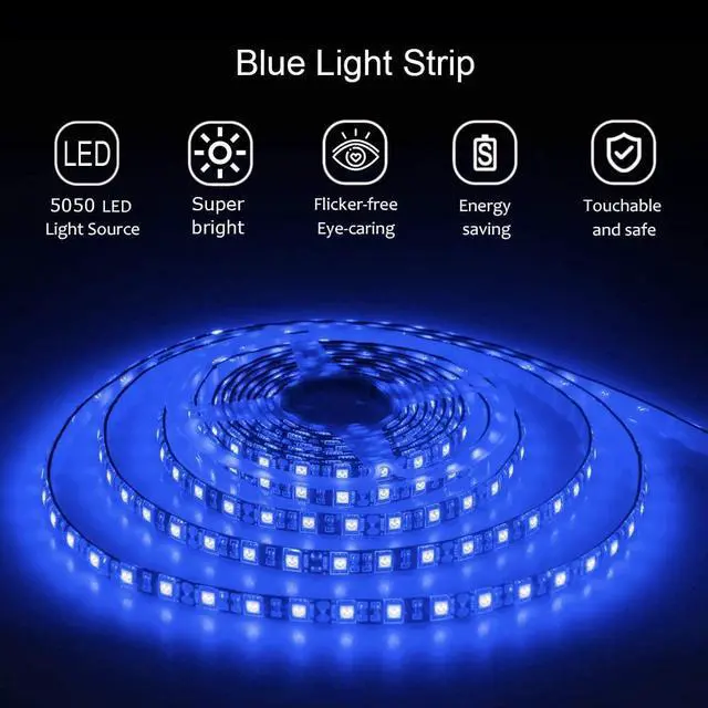 Alt view image 5 of 7 - Blue LED Light Strip 32.8ft Waterproof IP65 10M 600 LEDs 60 LEDs/M 5050 SMD Black PCB DC 12V with Enhanced 3M VHB Foam Tape for Home Garden Decoration Lighting 2X 16.4ft No Power Supply