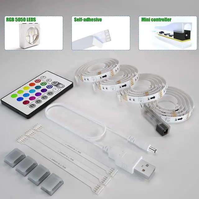 Alt view image 2 of 6 - Tv Led Backlight,Maylit Pre-Cut 14.3ft Led Strip Lights for 65-75in Tv,4Pcs USB Powered Tv Lights kit with Remote,RGB Bias Lighting for Room Decor