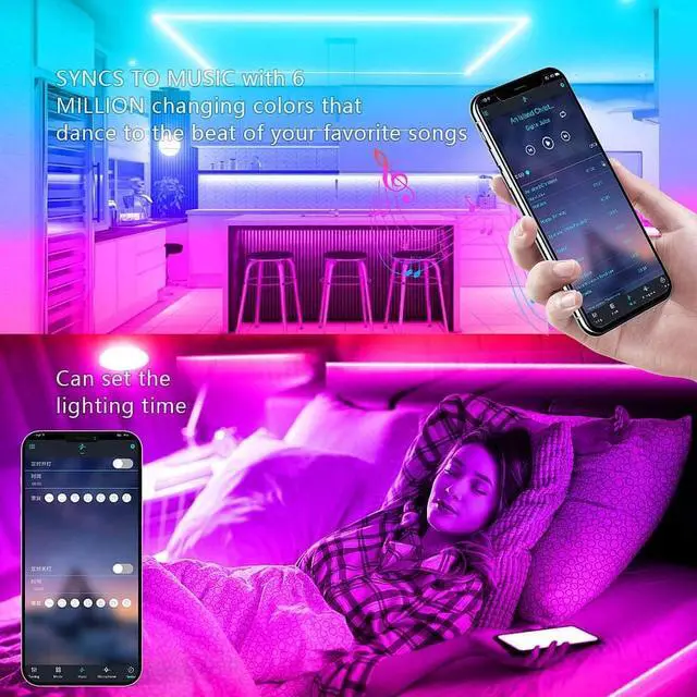 Alt view image 6 of 7 - 100 FT LED Strip Lights LED Lights for Bedroom 100 ft with Remote + Bluetooth APP Phone Controlled Color Changing Long Smart LED Light Strip (2 Rolls of 50ft RGB LED Strip Lights)--Sync with Music