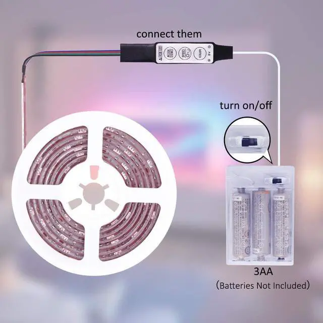 Alt view image 5 of 7 - Battery Operated LED Strip Lights RGB Battery Powered Led Strip Lights 3 Keys Controller 13.2FT/4M Color Changing Flexible Light for PC TV Mirror Kitchen Cabinet Shelves Room Decor 2Pcs