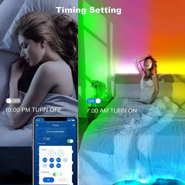 Alt view image 5 of 7 - Led Lights for Bedroom 32.8ft Dalattin 1 Roll Smart RGB Led Strip Lights Sync to Music Color Changing Dorm Lights 5050 with App Control Remote for Room Kitchen Party