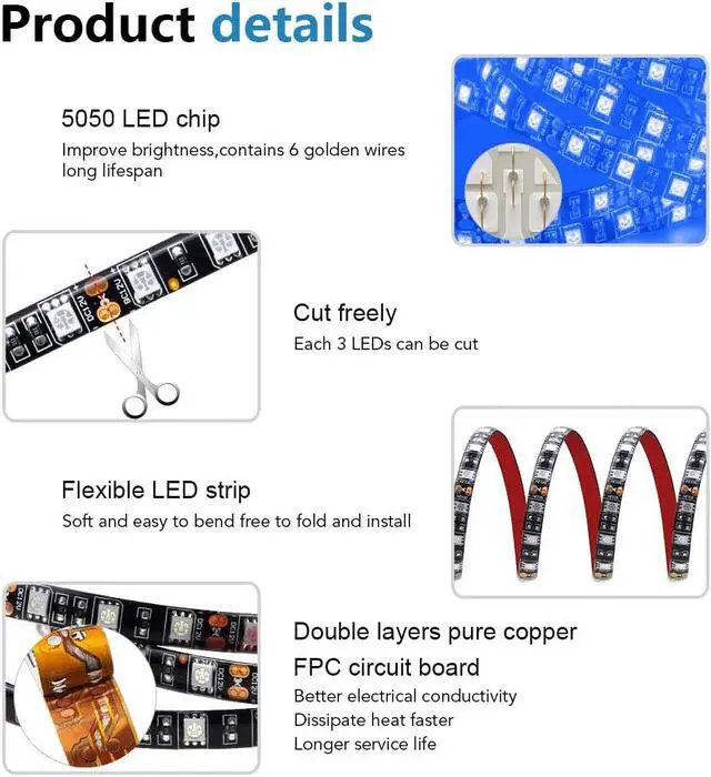 Alt view image 3 of 7 - Blue LED Light Strip 32.8ft Waterproof IP65 10M 600 LEDs 60 LEDs/M 5050 SMD Black PCB DC 12V with Enhanced 3M VHB Foam Tape for Home Garden Decoration Lighting 2X 16.4ft No Power Supply