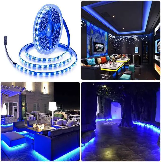 Alt view image 7 of 7 - Blue LED Light Strip 32.8ft Waterproof IP65 10M 600 LEDs 60 LEDs/M 5050 SMD Black PCB DC 12V with Enhanced 3M VHB Foam Tape for Home Garden Decoration Lighting 2X 16.4ft No Power Supply