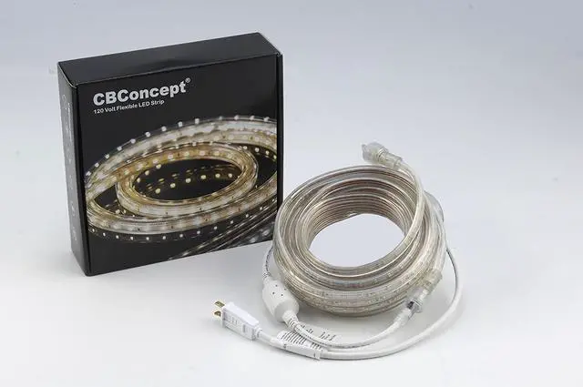 Alt view image 4 of 7 - UL Listed 50 Feet 5500 Lumen 6000K Pure White Dimmable 110-120V AC Flexible Flat LED Strip Rope Light 930 Units 3528 SMD LEDs Indoor Outdoor Use Accessories Included Ready to use