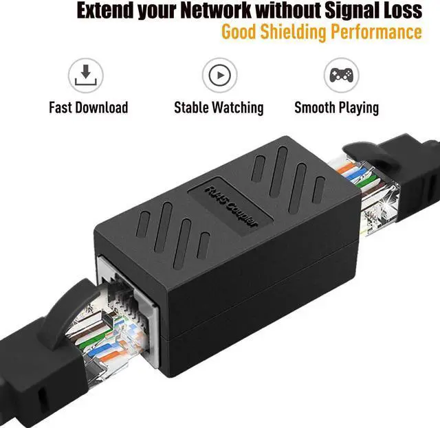 Alt view image 2 of 6 - RJ45 Coupler, PLUSPOE 2 Pack Ethernet Cable Extender Inline LAN Connector Plugs for Cat5 Cat5e Cat6e Cat7 Cable, Female to Female (Black)