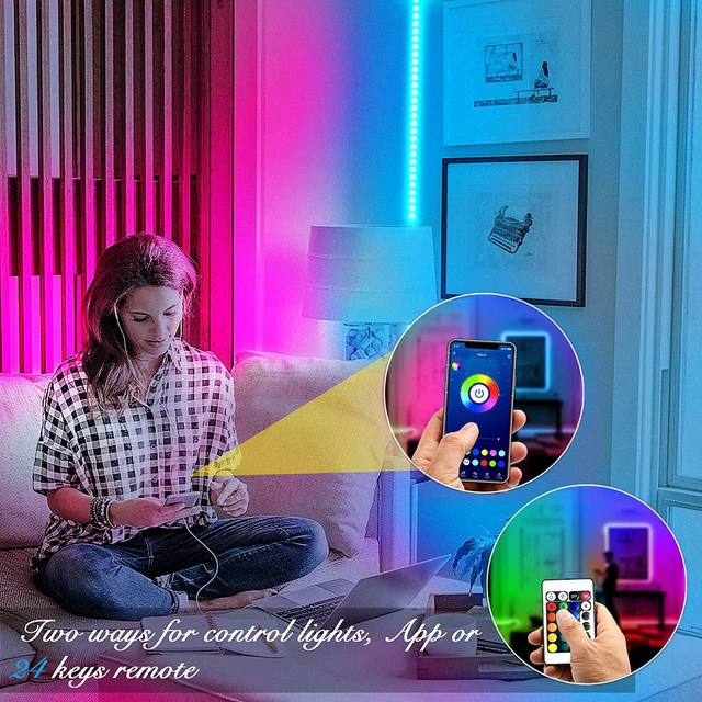 Alt view image 3 of 7 - LED Strip Lights 100ft RGB Lights Strip for Bedroom Desk Indoor Room Living Room Brithday Gifts Home Decor with Remote 24V Power Supply