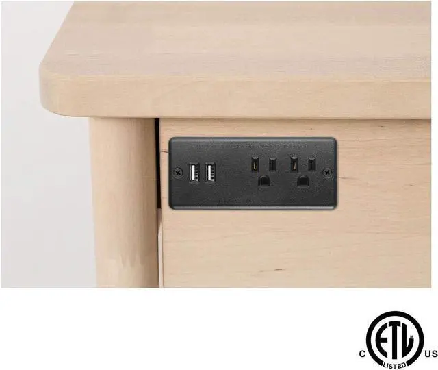 Alt view image 6 of 7 - Recessed Power Strip Flat Plug, Desk Outlet with USB, ETL Listed Conference Outlet Socket with 2 AC Plugs, 2 USB Ports Connect with 6ft Power Cord for Furniture, Home, Office(Black)