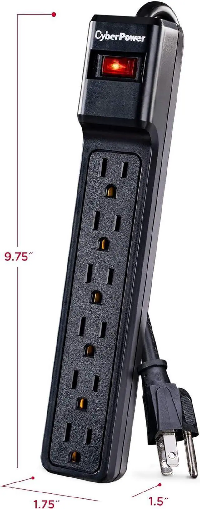 Alt view image 6 of 7 - CyberPower CSB6012 Essential Surge Protector, 1200J/125V, 6 Outlets, 12ft Power Cord, Black