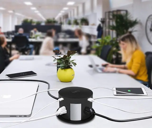 Alt view image 5 of 7 - Pop Up Outlet for Countertop, Recessed Power Strip with 4 AC Outlets, 2 USB A, 2 USB C Pop Up Socket, Wireless Charger Station for Kitchen Conference Workbench, ETL Listed