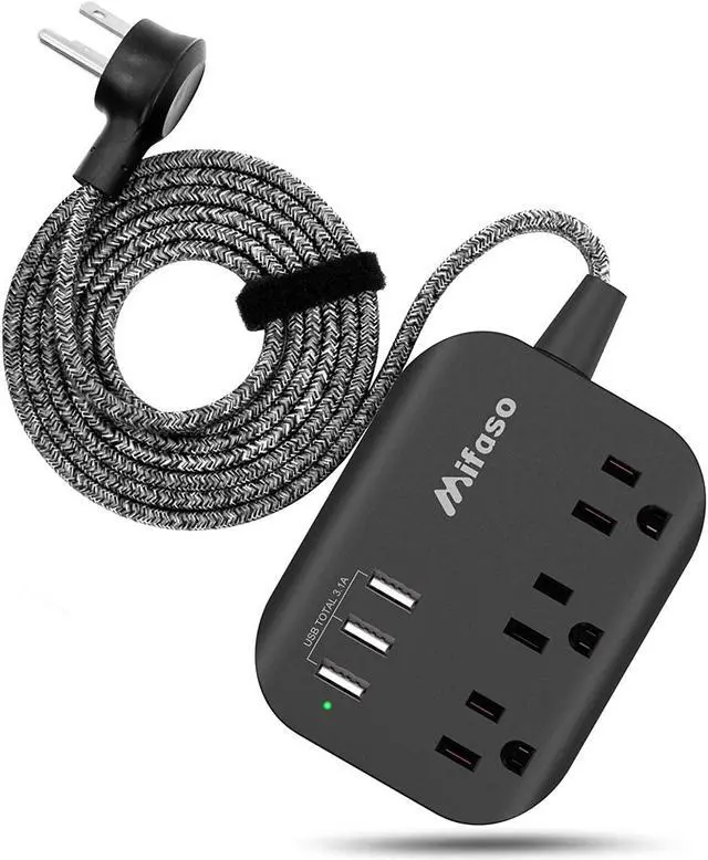 Main image of Power Strip with USB, Mountable Flat Plug Power Strip with 3 Outlets 3 USB Ports(Smart 3.1A), 5ft Braided Extension Cord, Compact for Cruise Ship, Travel, Home, Office