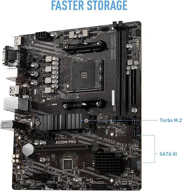 Alt view image 3 of 4 - MSI A520M PRO Gaming Motherboard (AMD AM4, DDR4, Dual M.2, HDMI/DP, Micro-ATX)